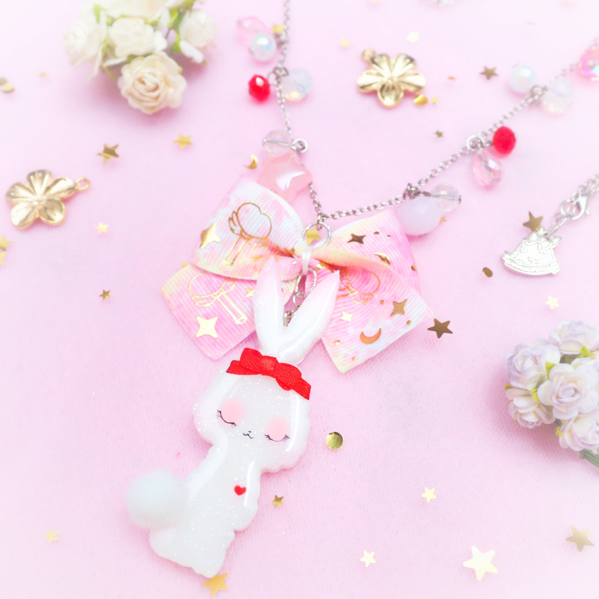 Pink Bunbun Long Chain Necklace