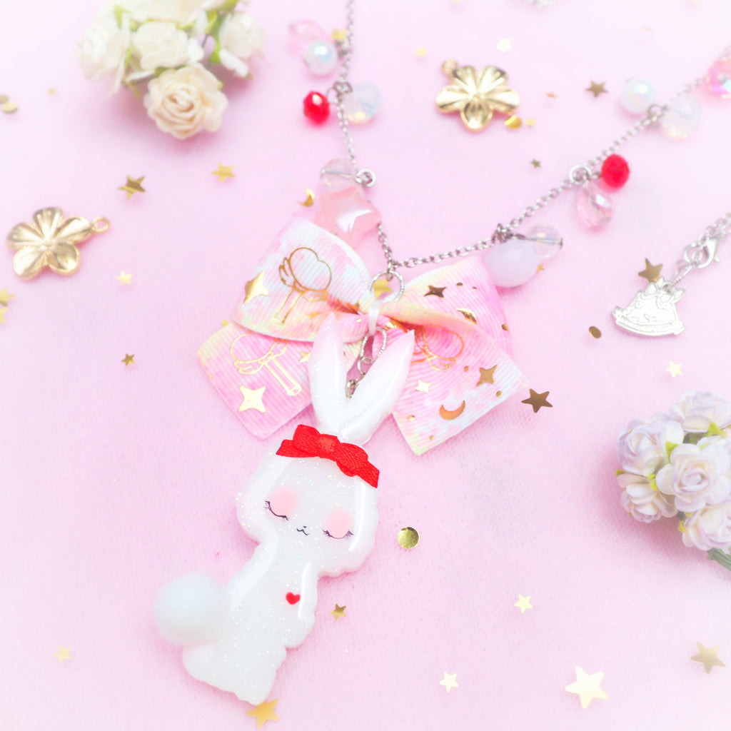 Pink Bunbun Long Chain Necklace