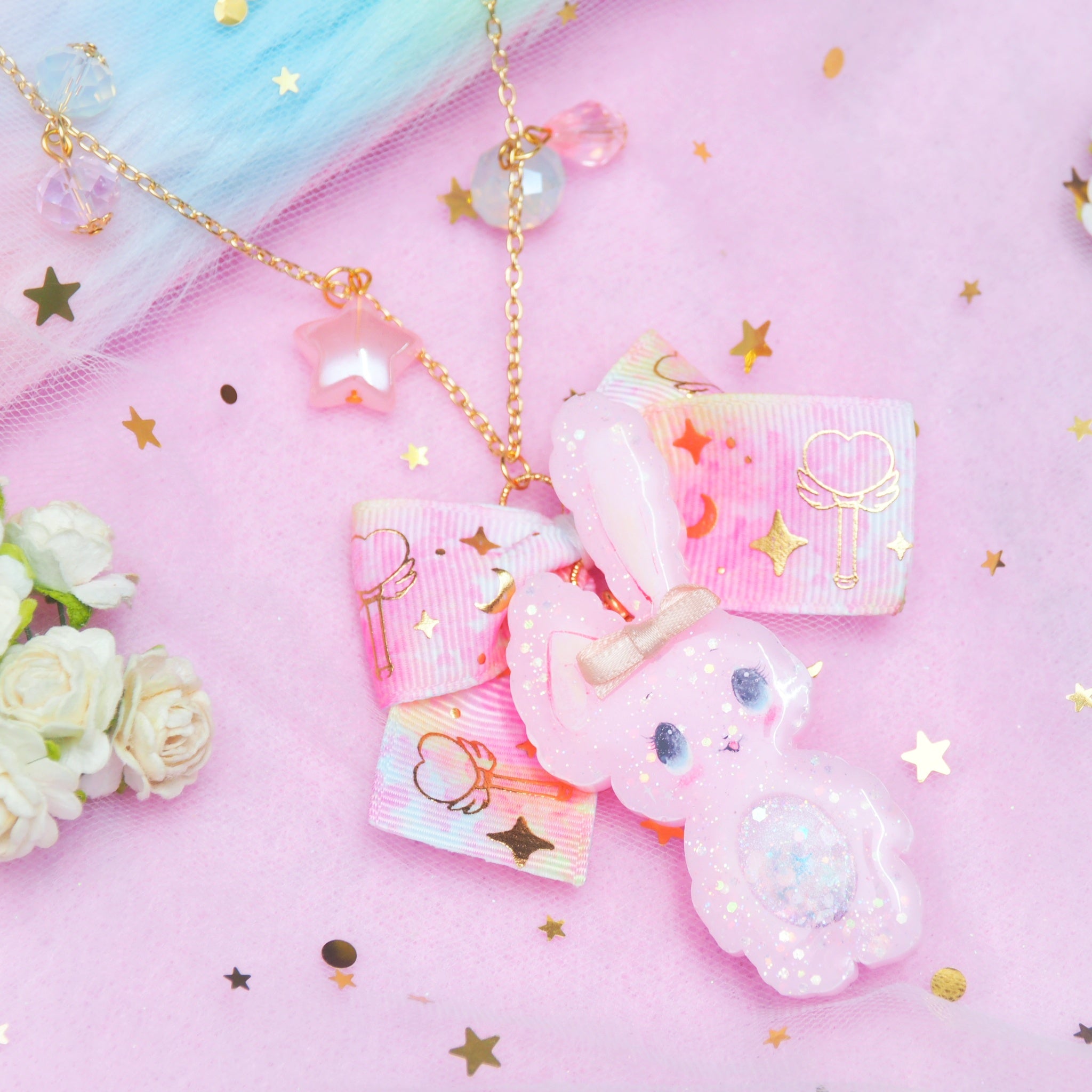 Pink Shaker Bun Long Chain Necklace