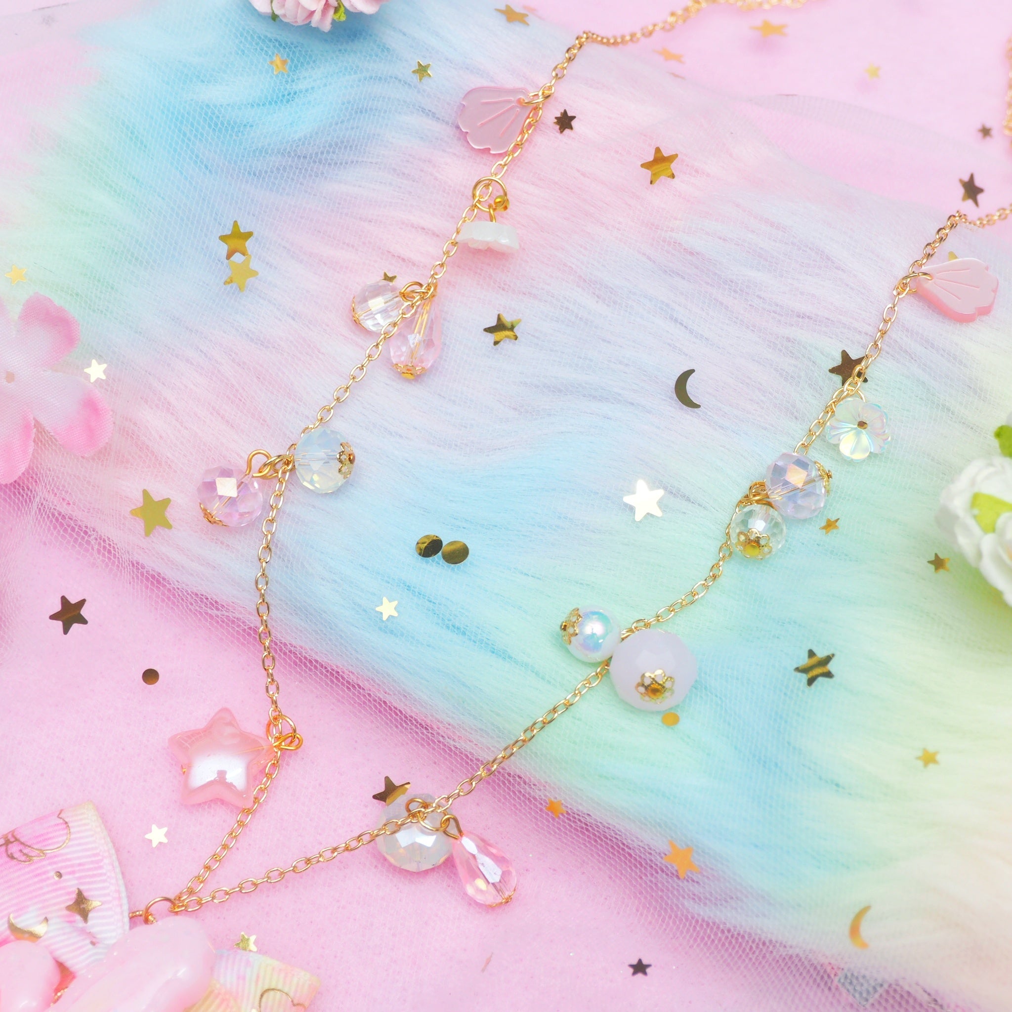 Pink Shaker Bun Long Chain Necklace