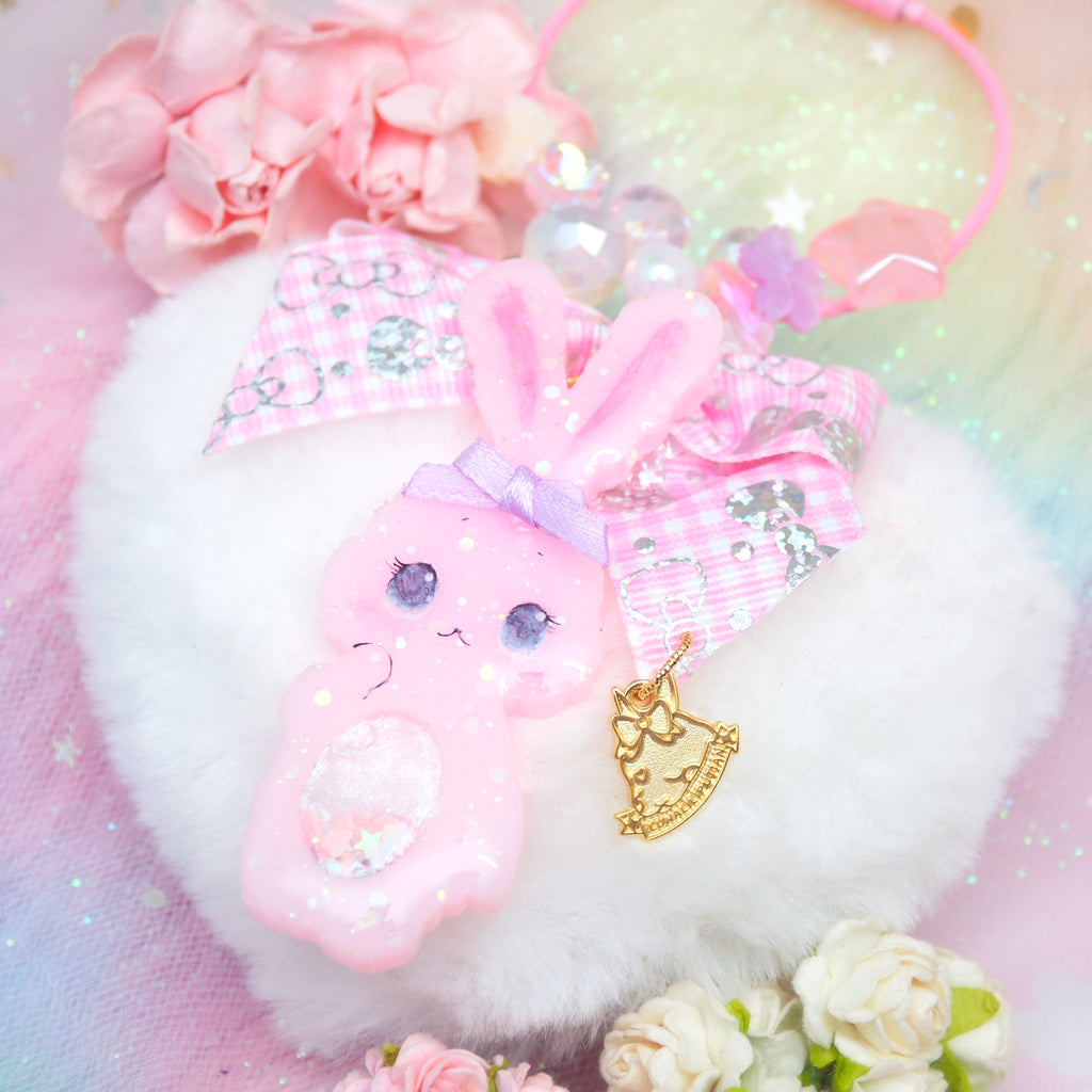 Pink Shaker Bun Floral Loop Charm with Heart Puff