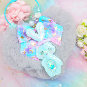 Blue Shaker Bun Floral Loop Charm with Heart Puff
