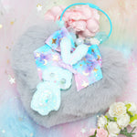 Blue Shaker Bun Floral Loop Charm with Heart Puff