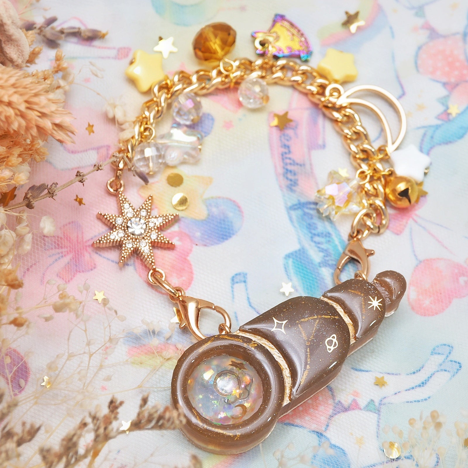 Galaxy Wanderer Telescope Charm (Antique)