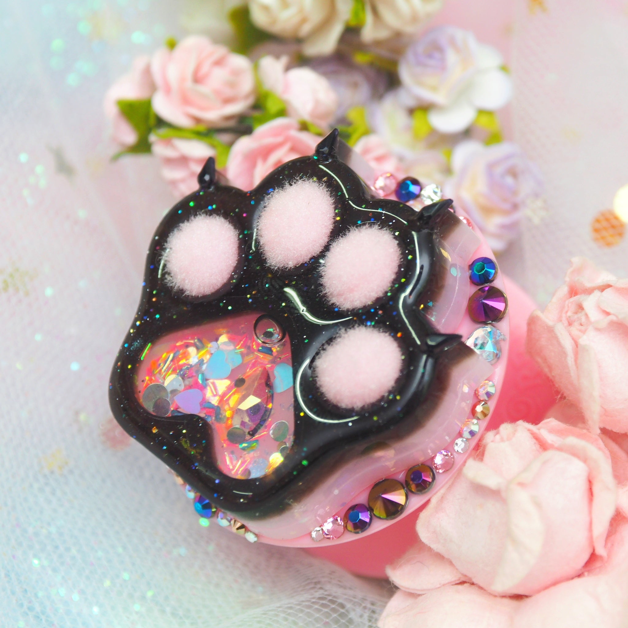 Lady Black Panther Jewel Claw Poof Paw Phone Grip