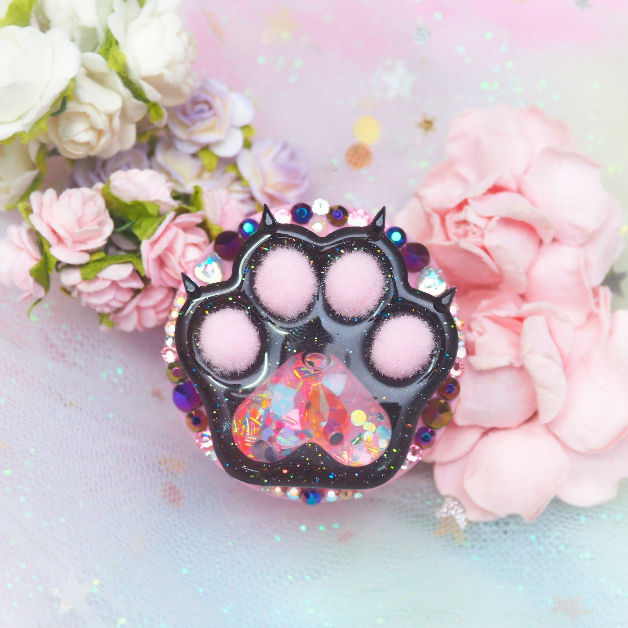 Lady Black Panther Jewel Claw Poof Paw Phone Grip