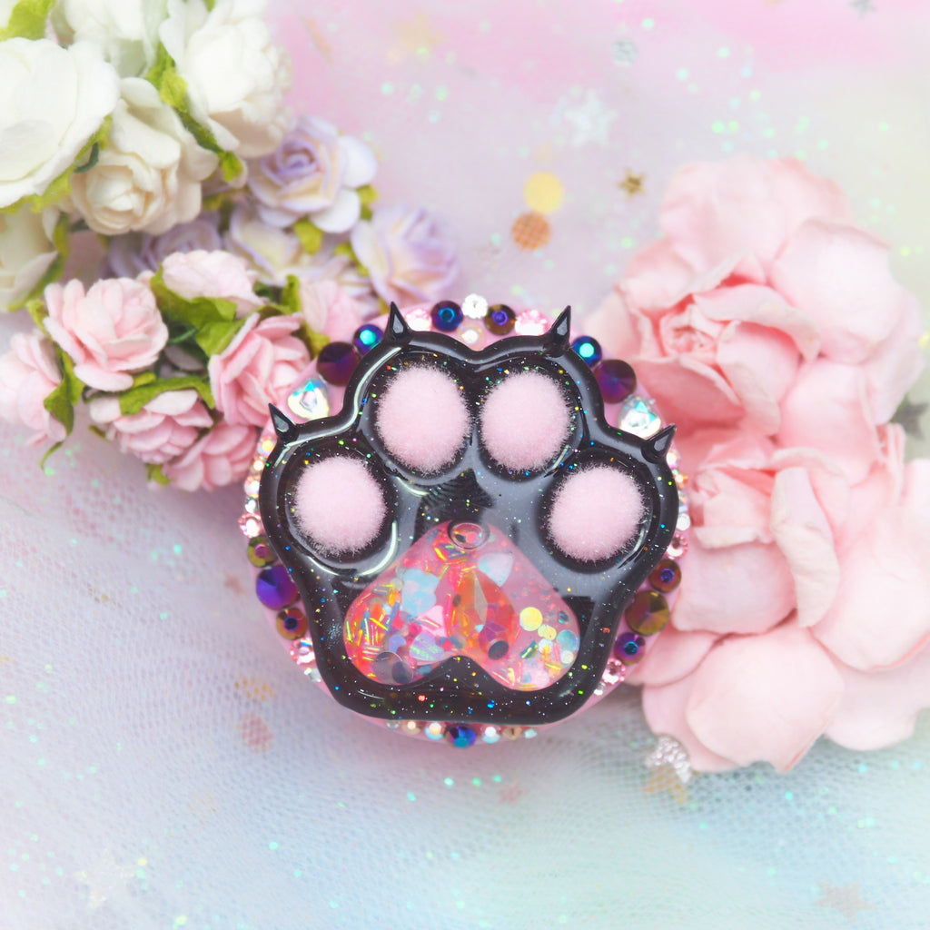 Lady Black Panther Jewel Claw Poof Paw Phone Grip
