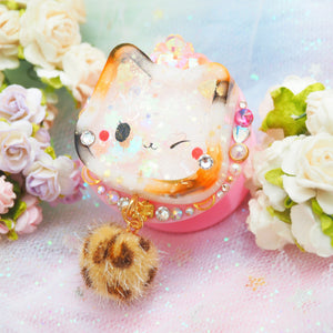 Wild Calico Kitty on Pink Grip (leopard puff)