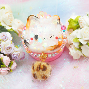 Wild Calico Kitty on Pink Grip (leopard puff)