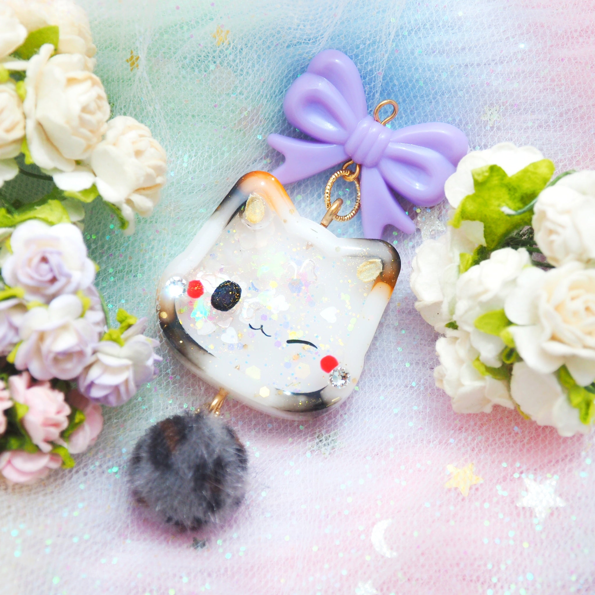 Calico Neko Dangly (choice of mini lobster clasp or small keyring)