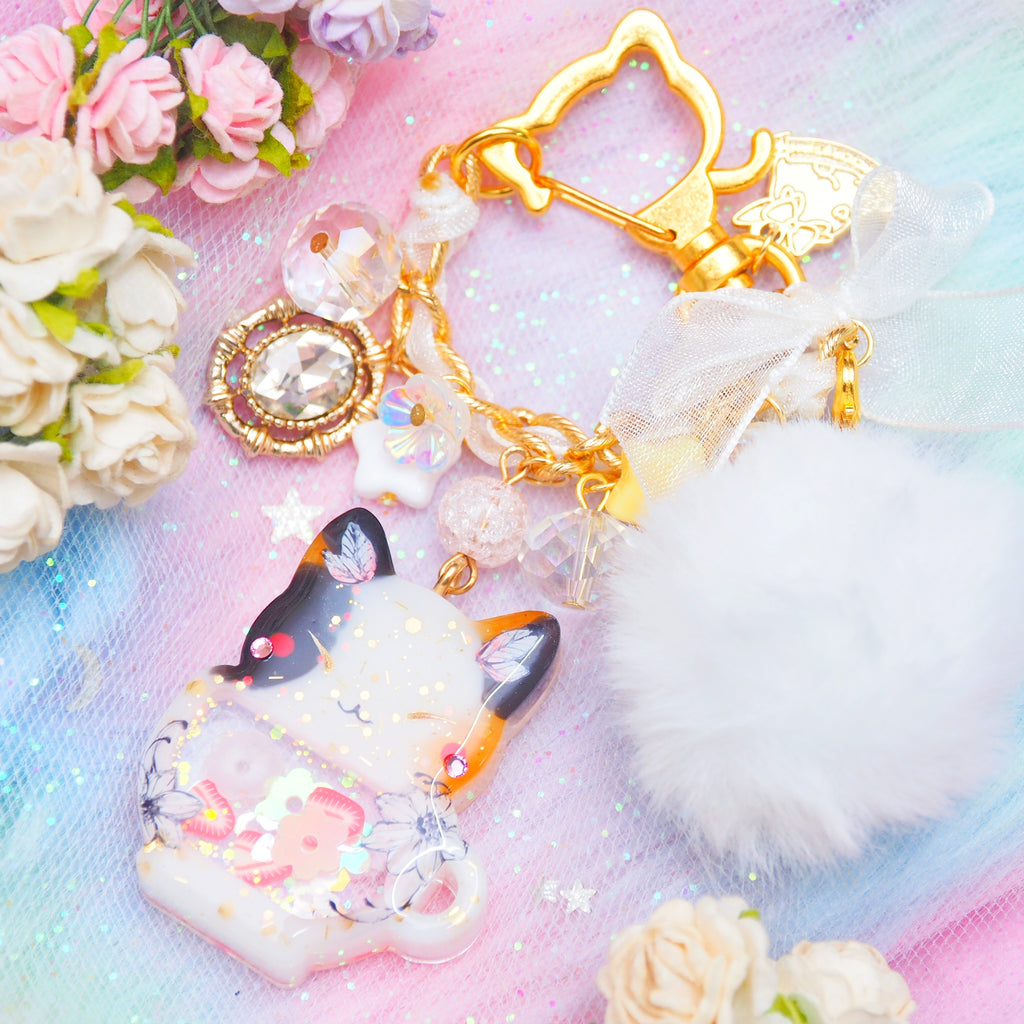Vintage Floral Teacup Cat Charm
