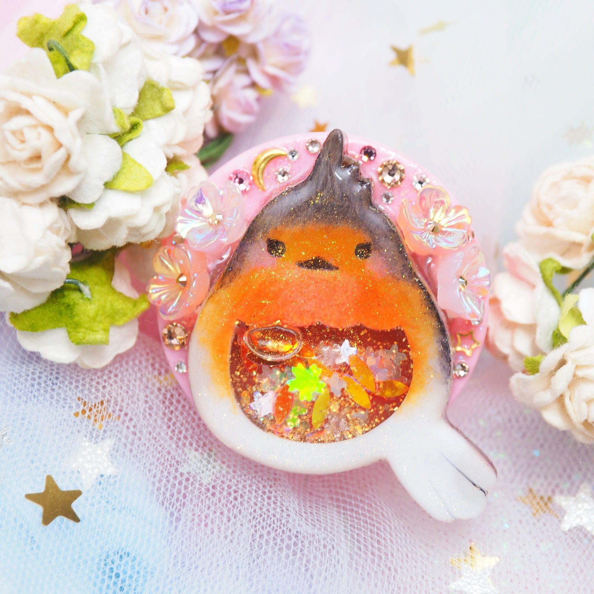 Autumn Pumpkin Robin Red-breast on Pink Grip