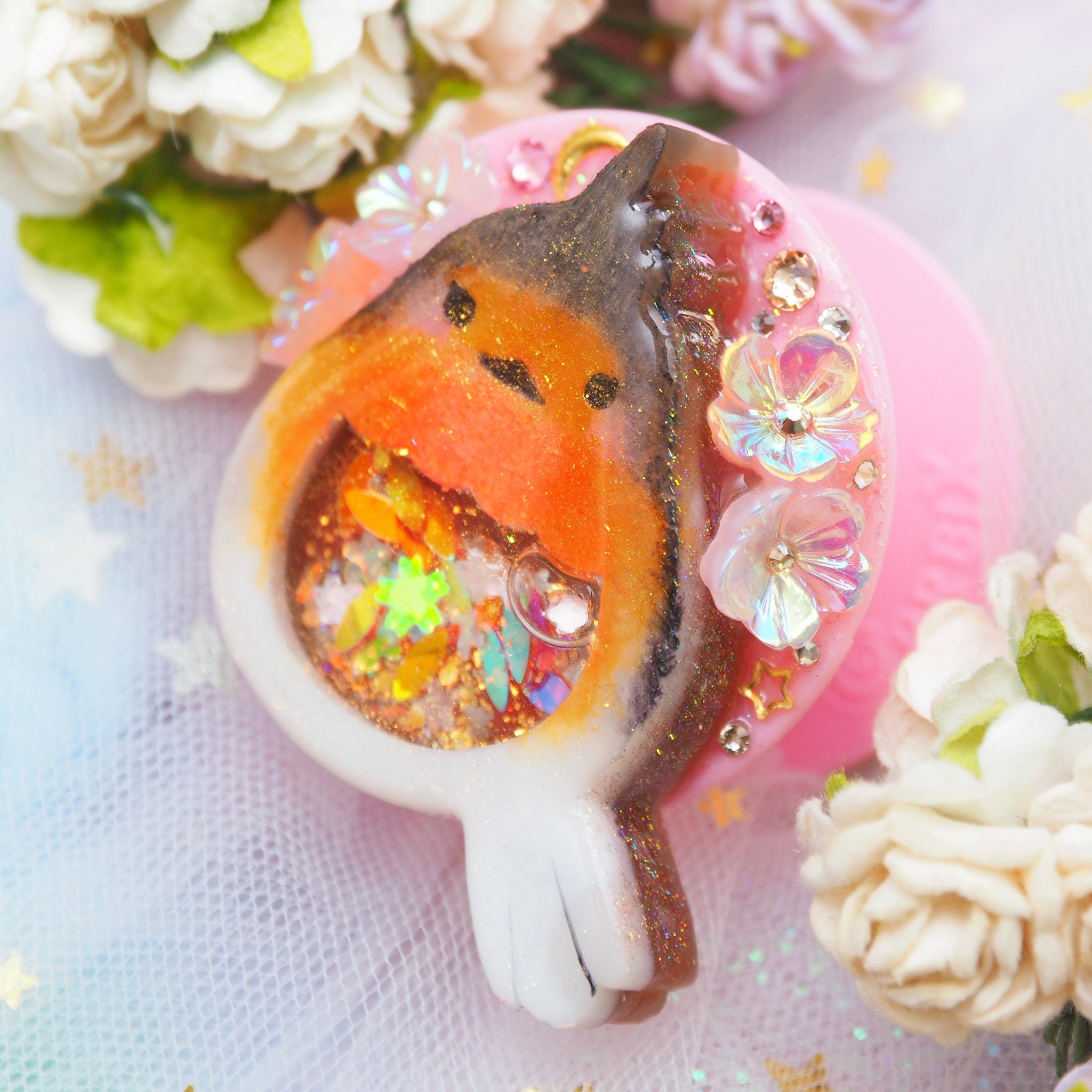 Autumn Pumpkin Robin Red-breast on Pink Grip