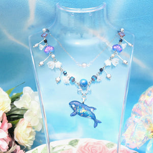 Across the Cosmic Railway - 12" Beaded Necklace with Orca Charm