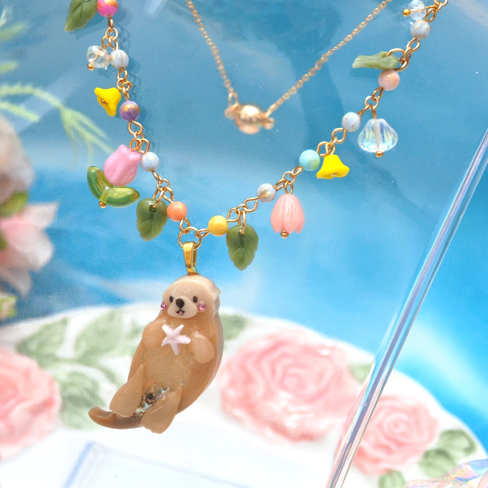 Tropical Delight - 14" Beaded Necklace with Otter Charm