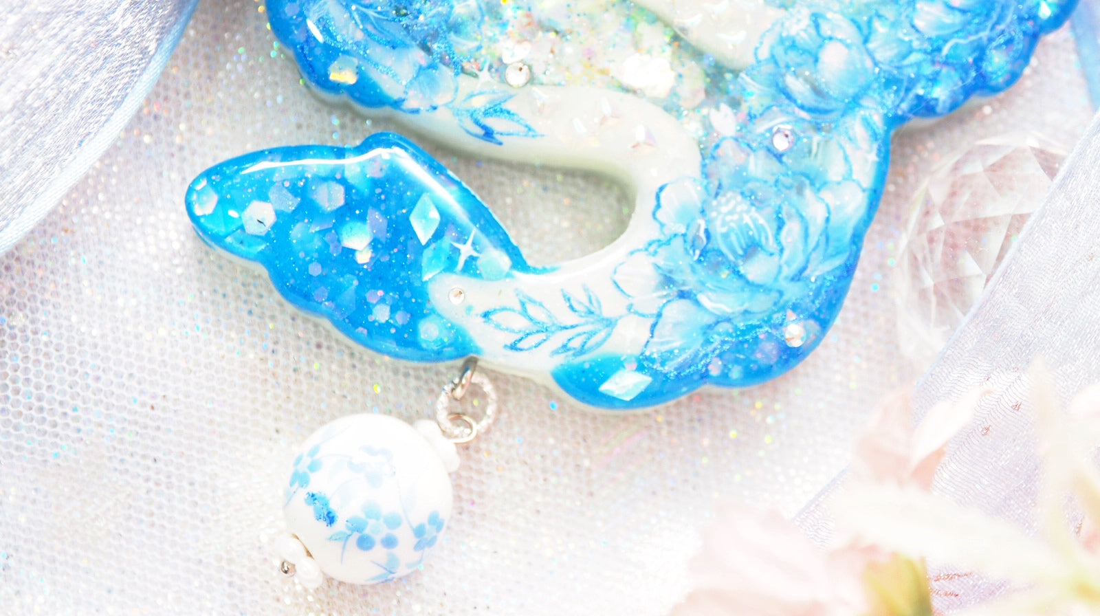 Porcelain Peony Dragon Shaker Charm