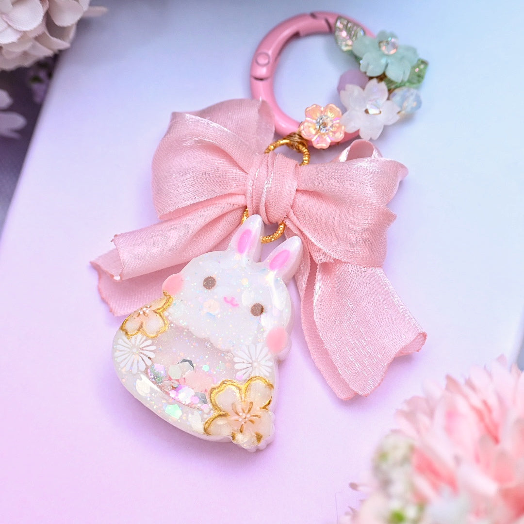 Sakura Bunny charm with wired floral clasp