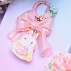 Sakura Bunny charm with wired floral clasp