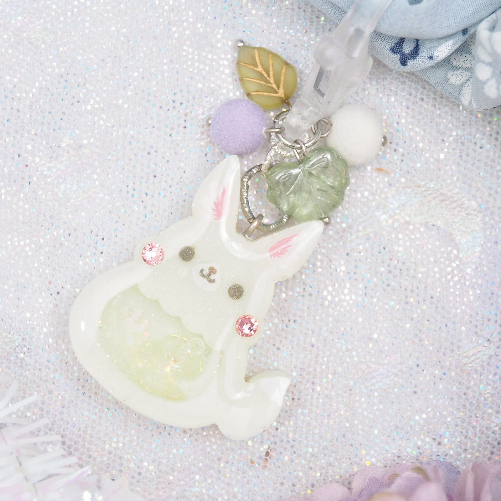 Snow Foxling Charm with Hairtie (Purple Bead)