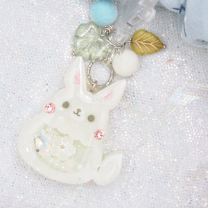 Snow Foxling Charm with Hairtie (Blue Bead)