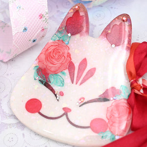 Classic Rose Painted Kitsune Mask
