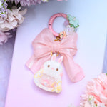 Sakura Bunny charm with wired floral clasp