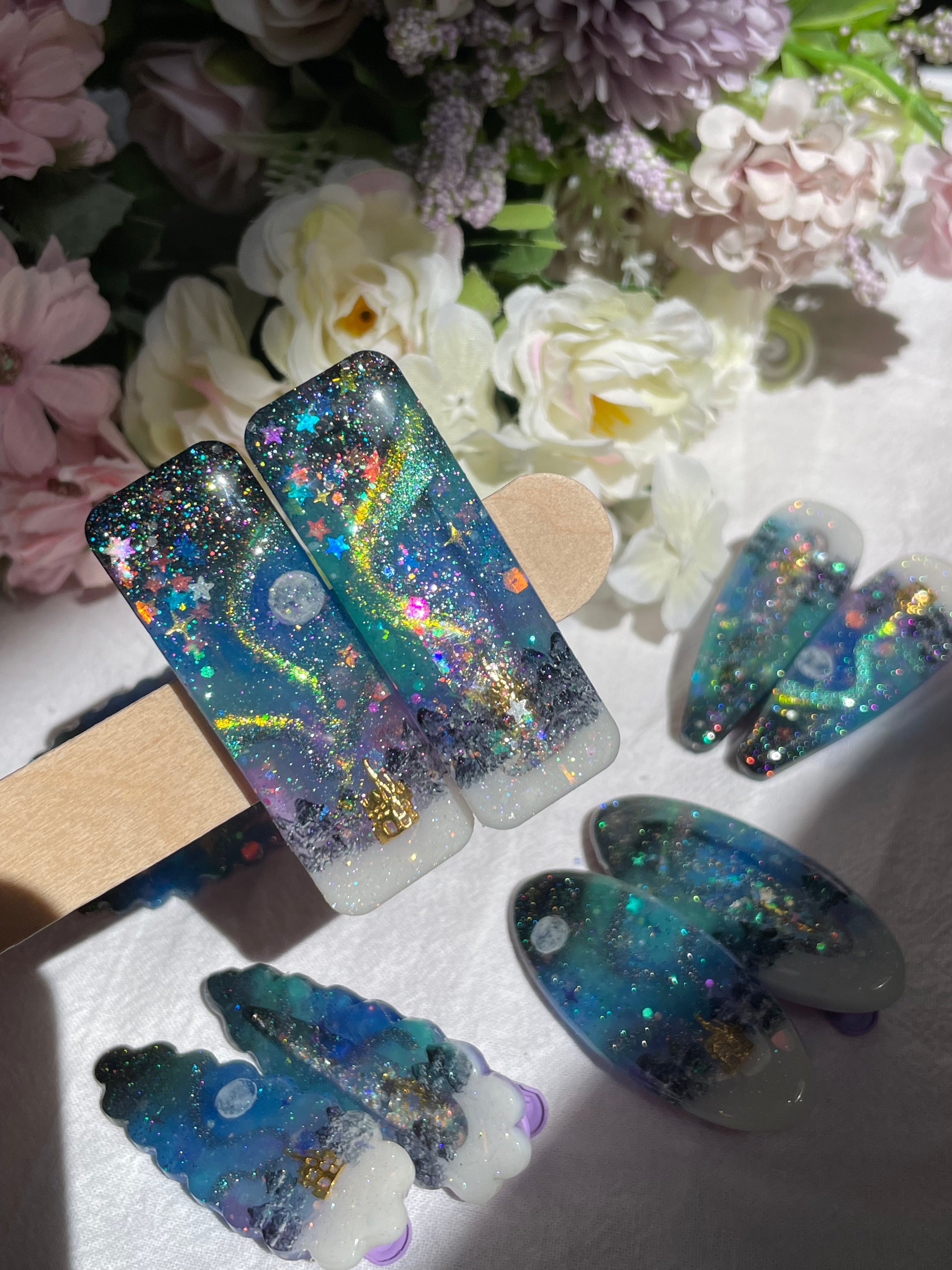 Moonlit Aurora Hairclip Set (Rounded Bar)