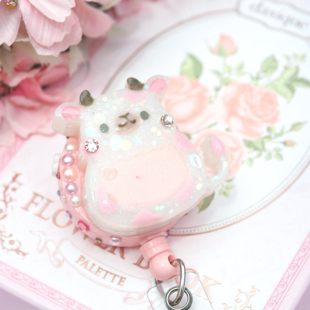Strawberry Boba Cow Badge Reel