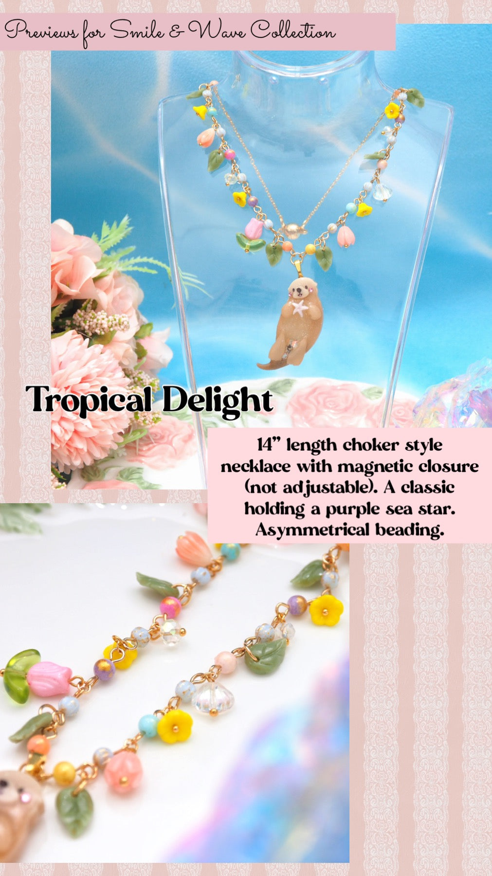 Tropical Delight - 14" Beaded Necklace with Otter Charm