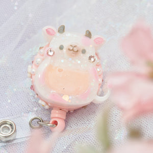 Strawberry Boba Cow Badge Reel