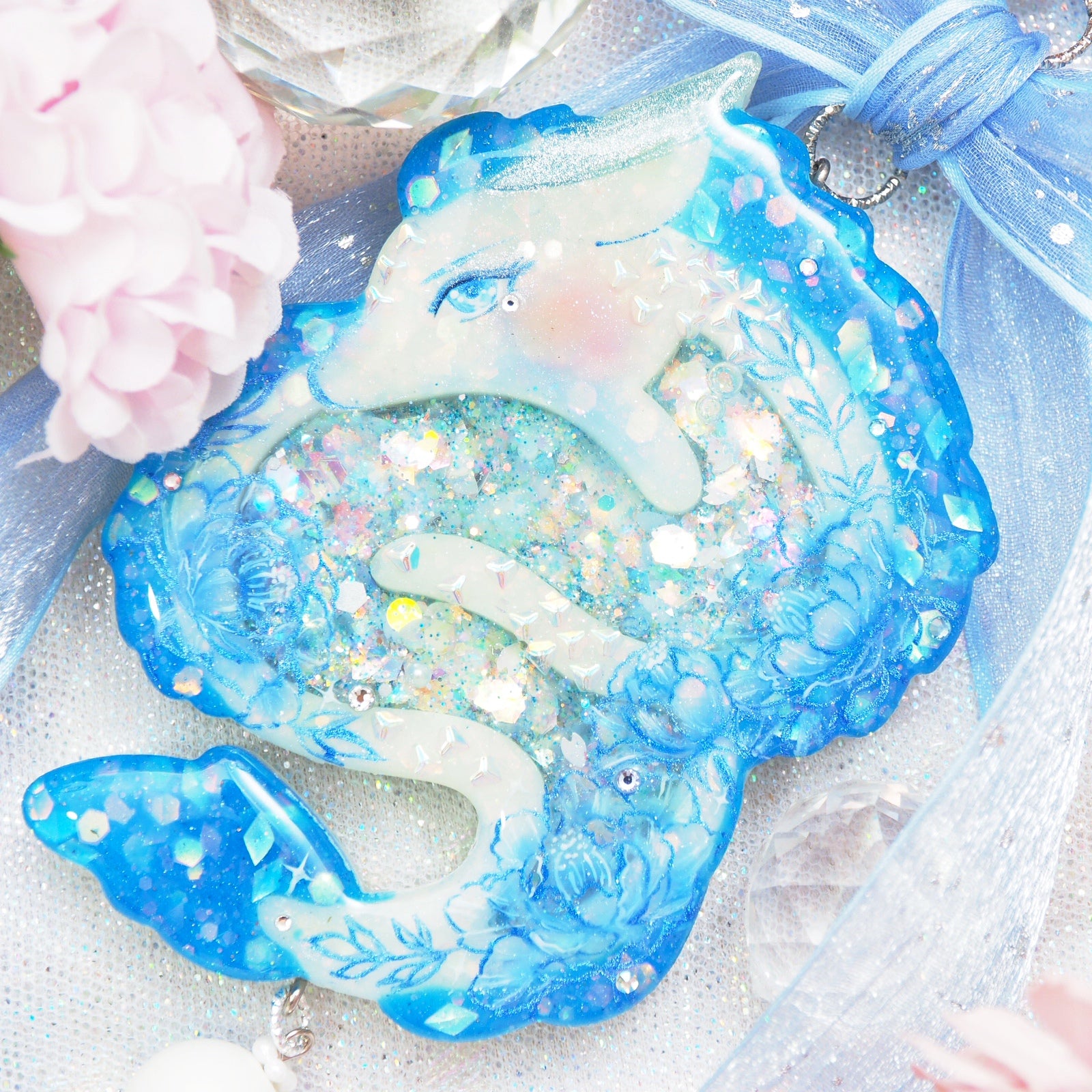 Porcelain Peony Dragon Shaker Charm