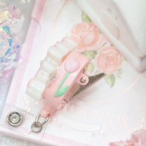 Fairy Cow Round Badge Reel (with sculpted flower on side)