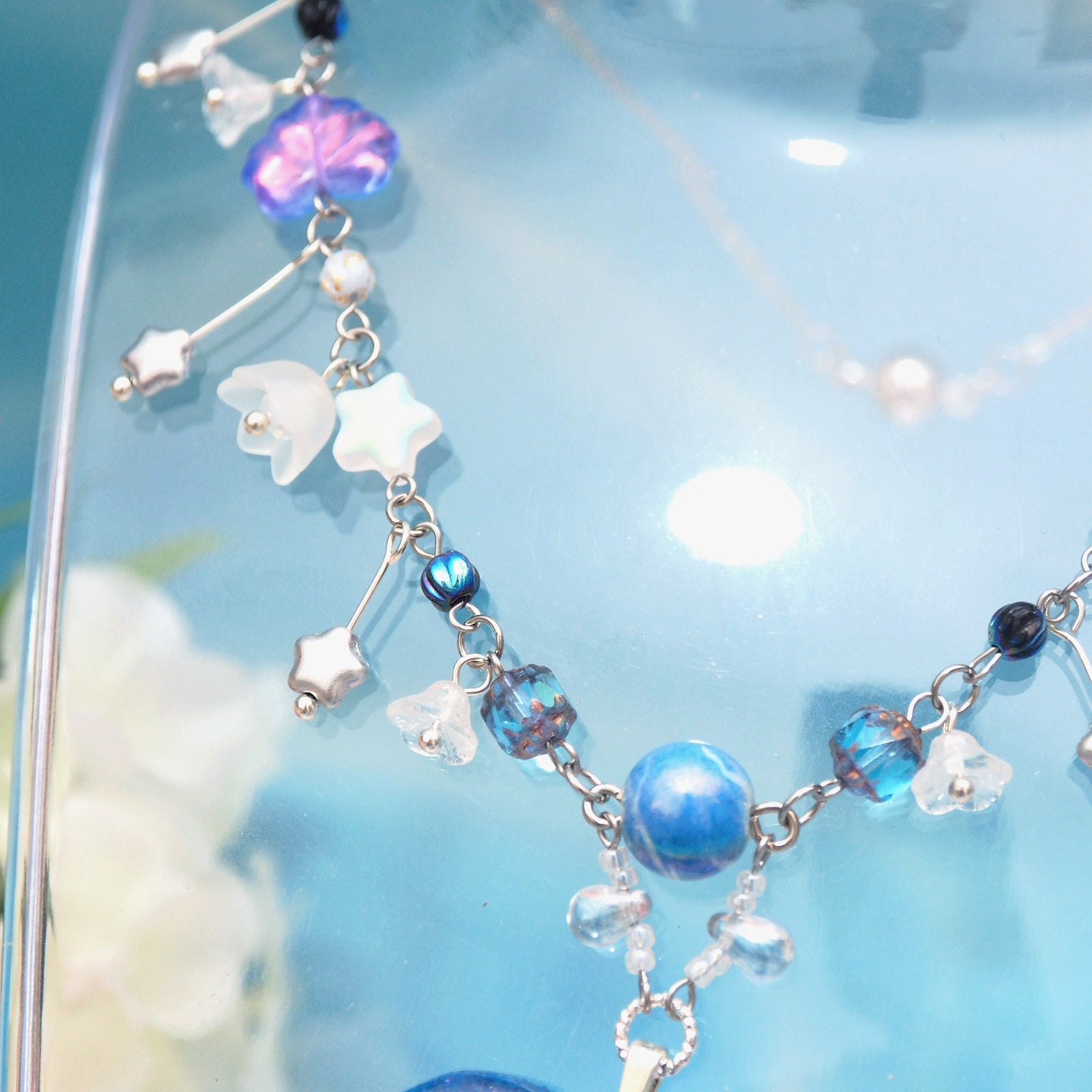 Across the Cosmic Railway - 12" Beaded Necklace with Orca Charm