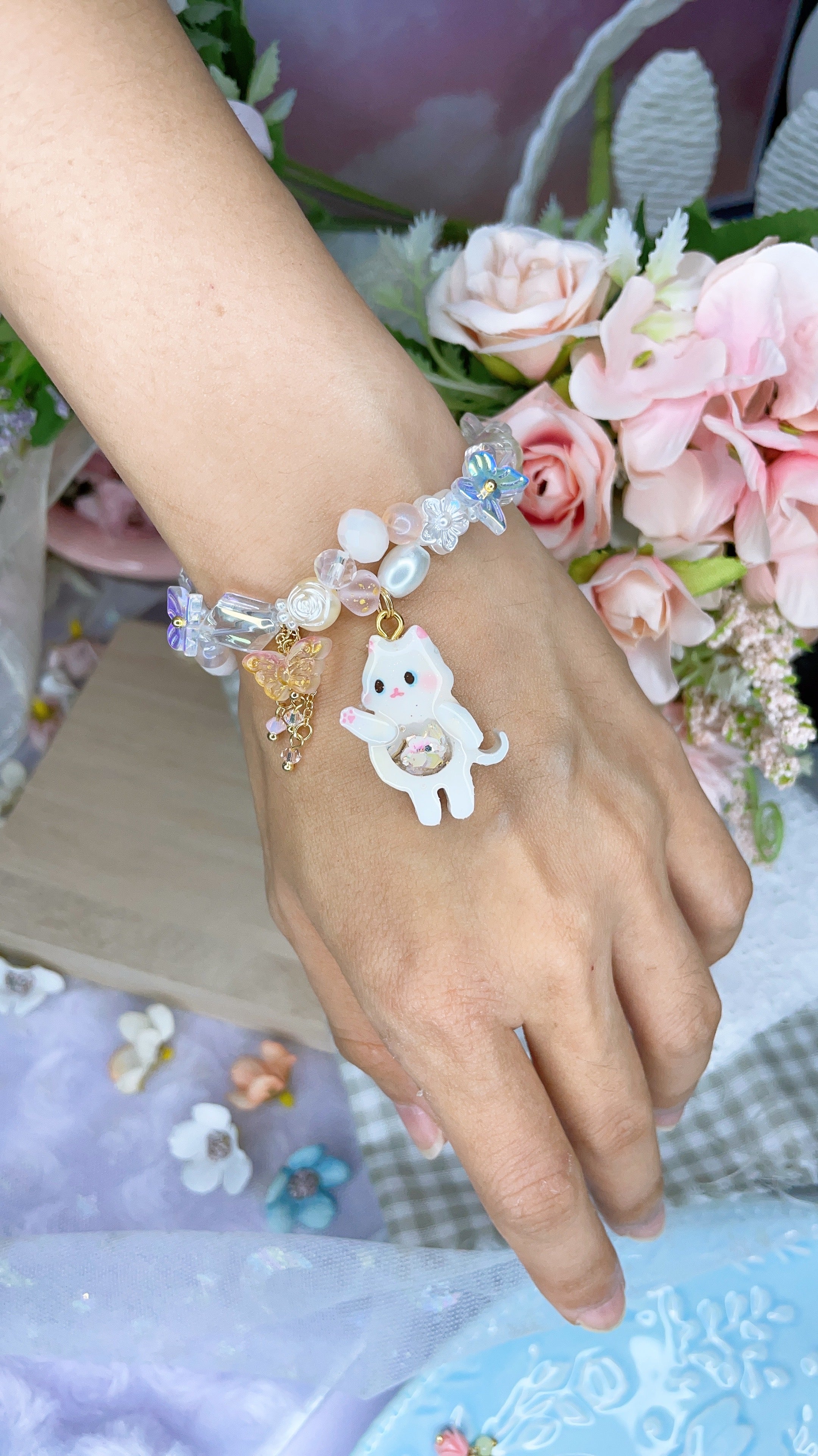 Befriending Butterflies Pastel Calico Kitty Bracelet