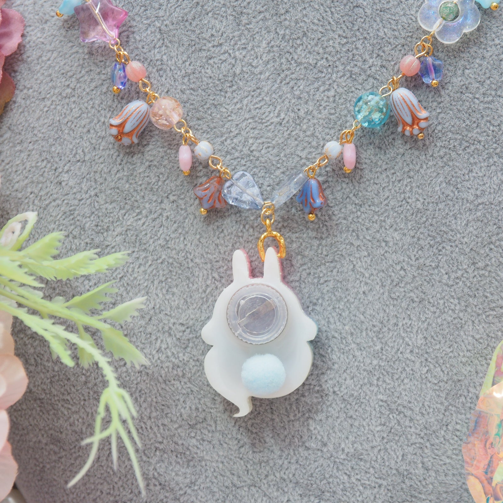 Light Up✨Magical Night Ghostie Bun 14" Beaded Necklace