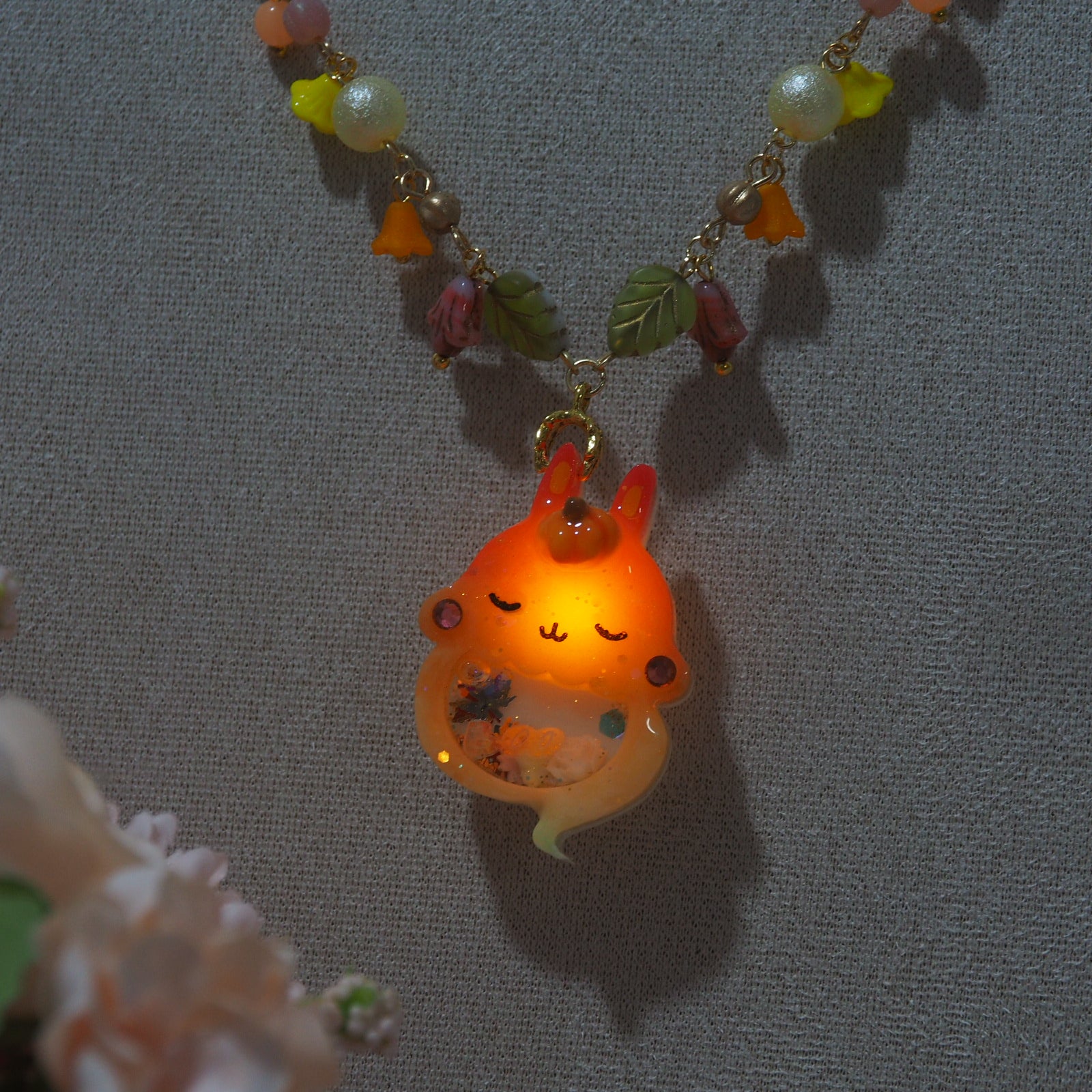 Light Up✨Autumn Ghostie Bunkin 14" Beaded Necklace