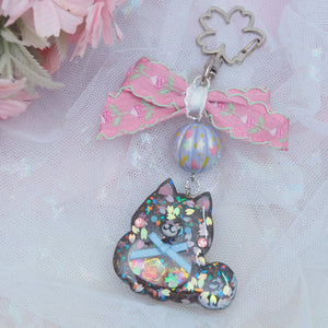 Shiba Charm with handpainted bead (Black)