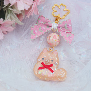 Shiba Charm with handpainted bead (Orange Brown)