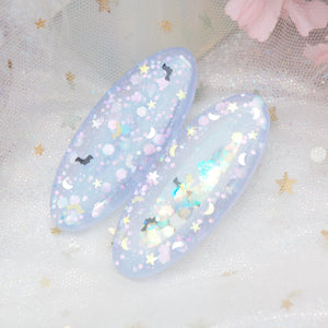 Spooky Staples - Glowing Purple Hairclips with bats and celestial glitter