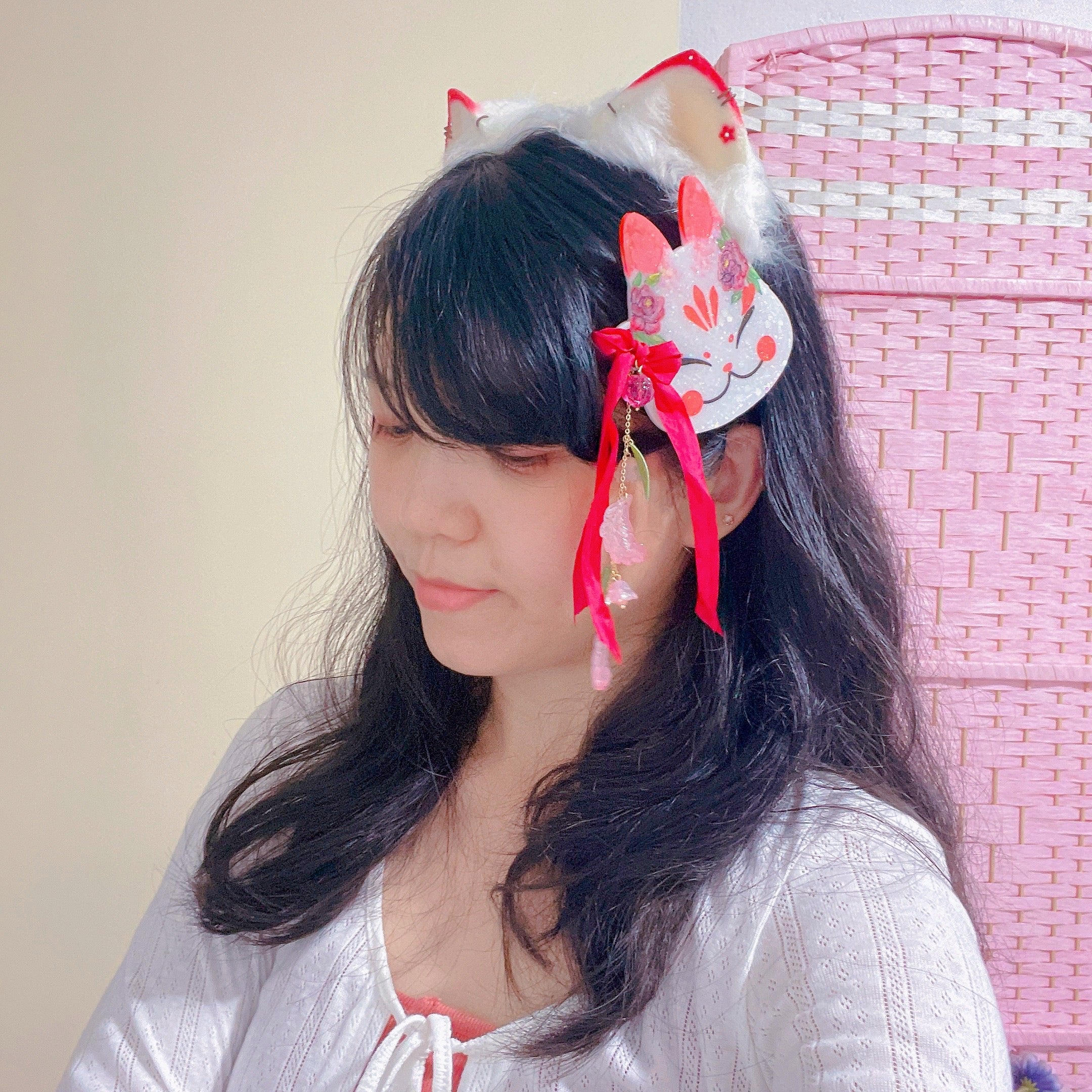 Peony Painted Kitsune Mask