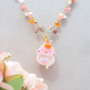 Light Up✨Pink Autumn Ghostie Bunkin 14" Beaded Necklace