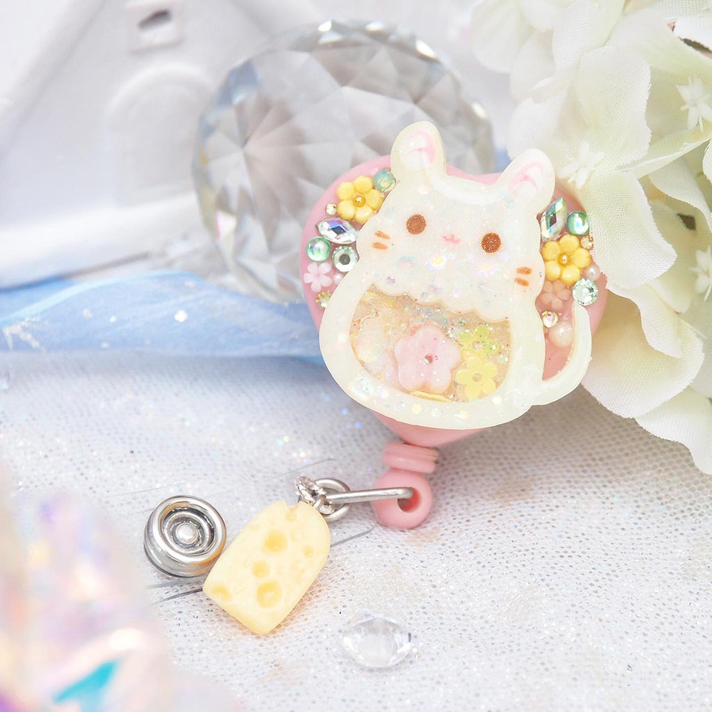 White Harvest Mouse Badge Reel