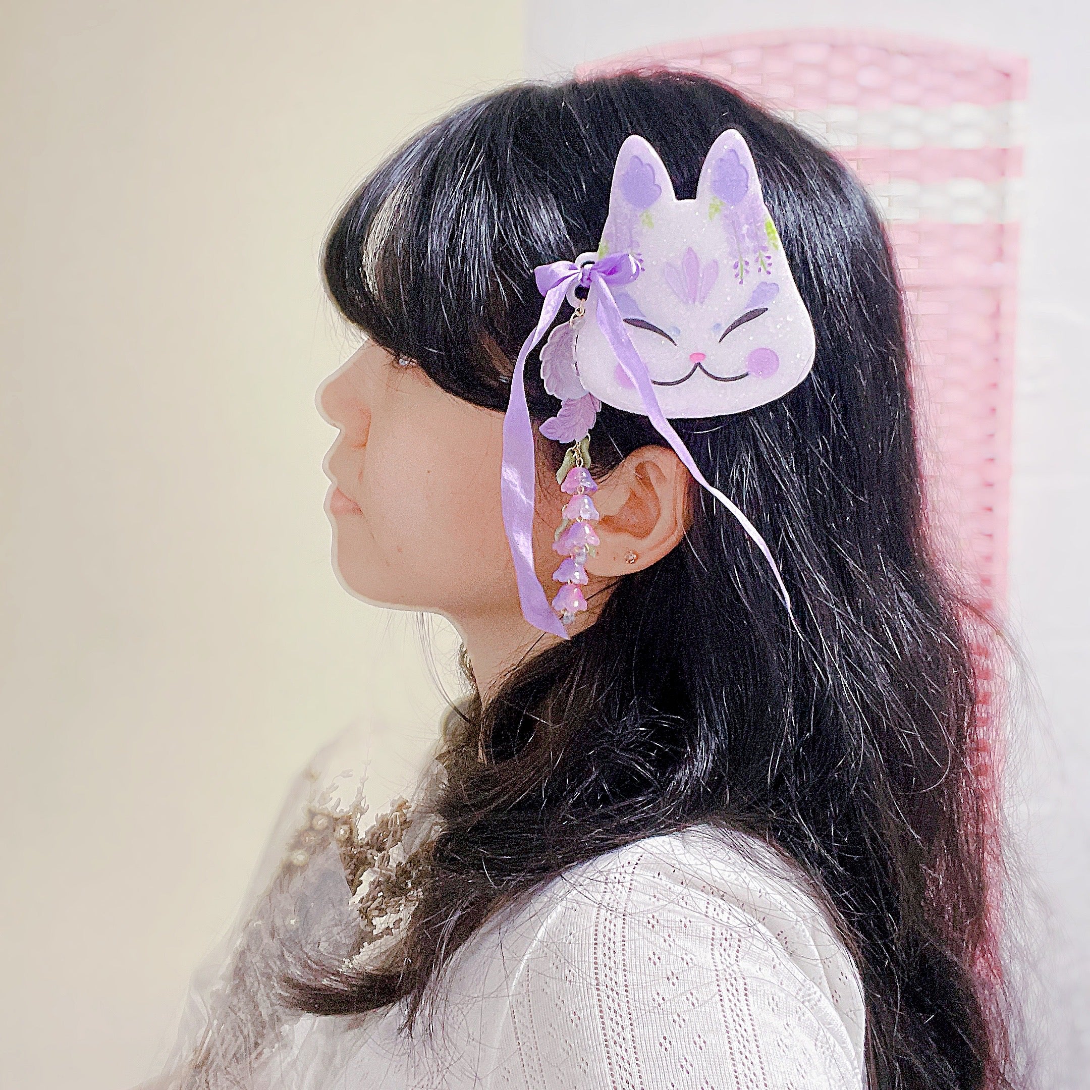Wisteria Painted Kitsune Mask