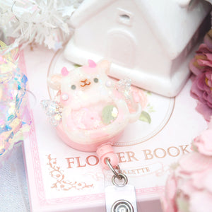 Fairy Cow Round Badge Reel (with sculpted flower on side)