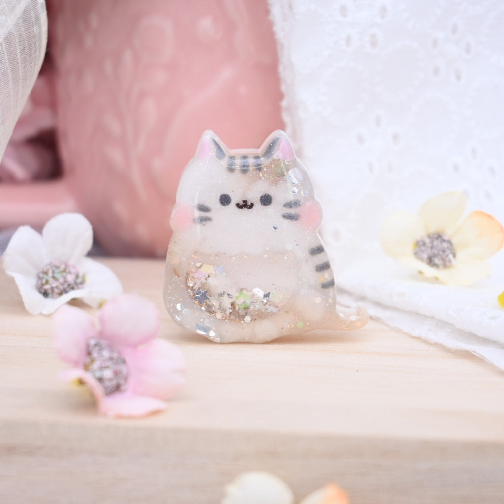 Cat Brooch - Marble Grey-brown
