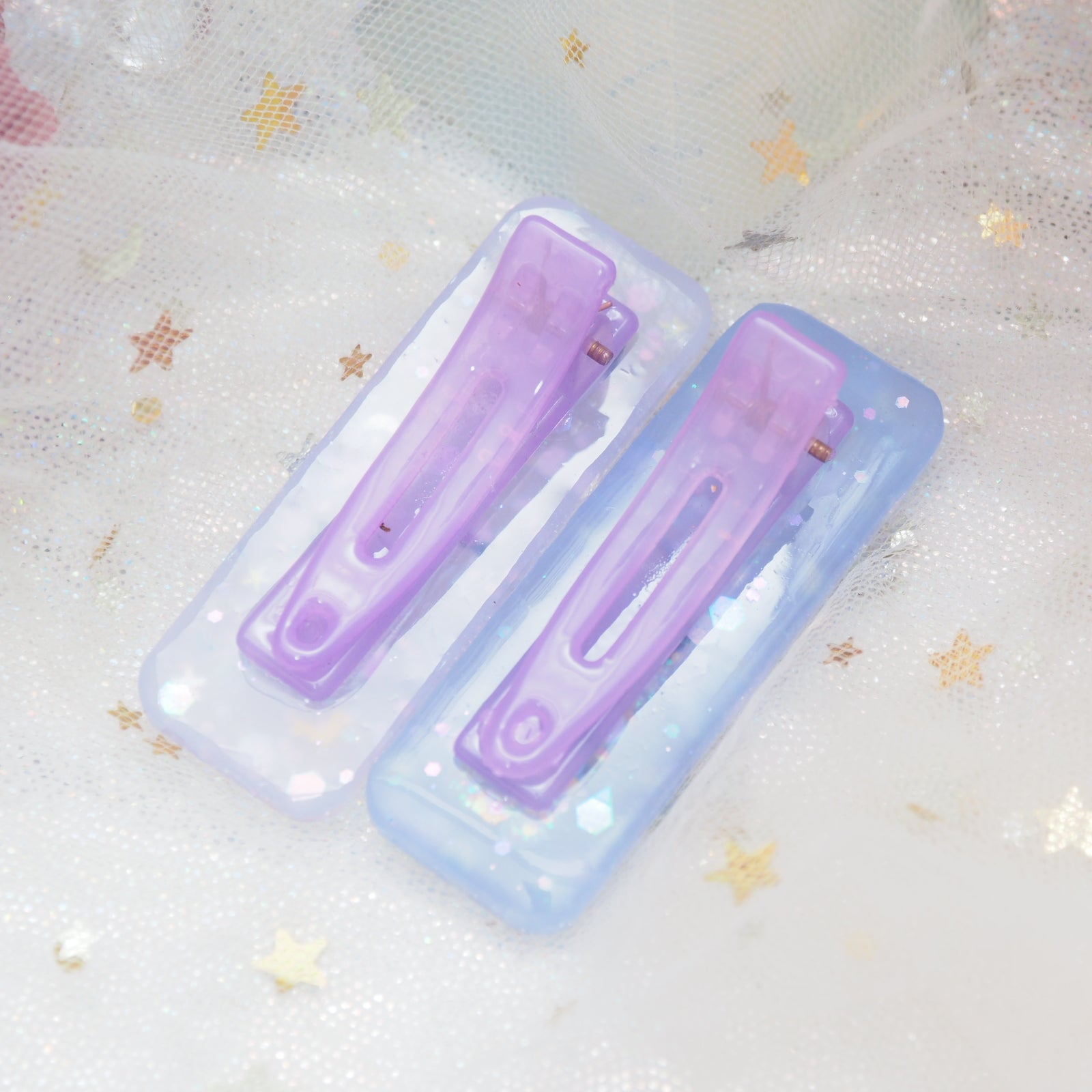Spooky Staples - Glowing Purple Hairclips with bats and celestial glitter