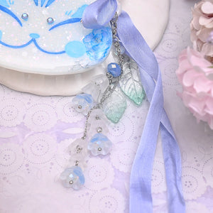 Blue Peony Painted Kitsune Mask