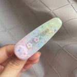 Rainbow Candy Hairclip with Pink Holo Skull (Teardrop)