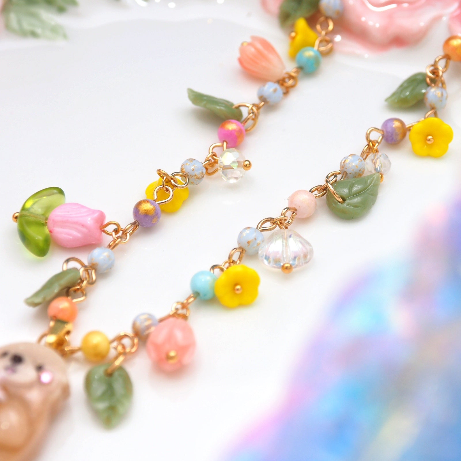 Tropical Delight - 14" Beaded Necklace with Otter Charm
