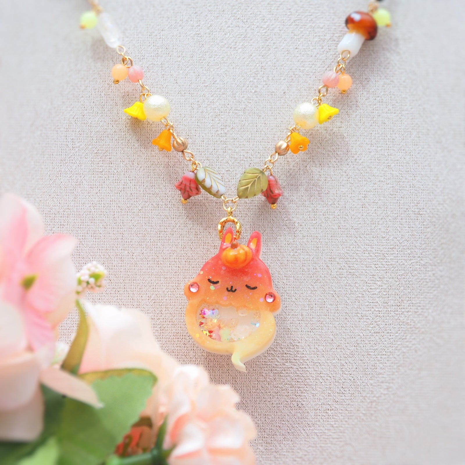 Light Up✨Autumn Ghostie Bunkin 14" Beaded Necklace